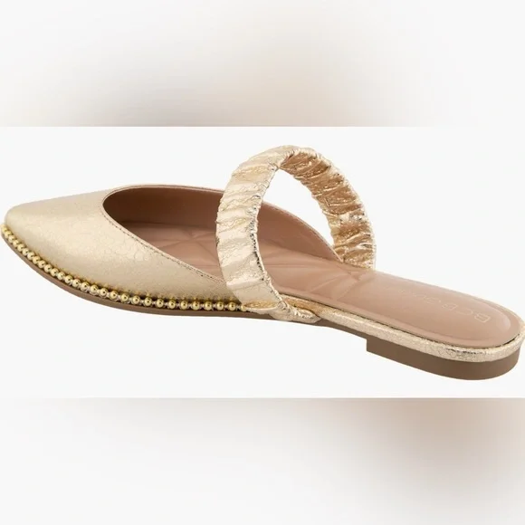 NEW BCBG Women's Gold Textured Mules - Picture 3 of 13
